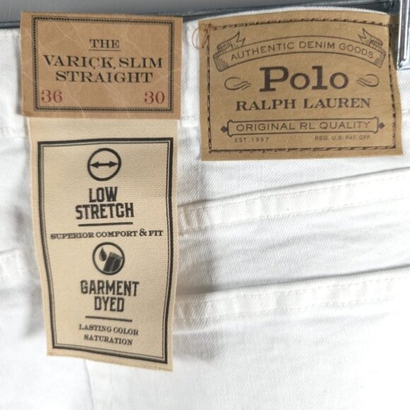 NWT POLO RALPH‎ LAUREN THE VARICK SLIM STRAIGHT Core Replen White Jeans 36X30 - Picture 15 of 16